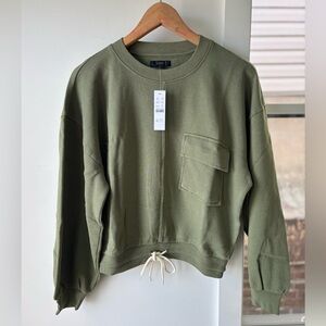 NWT! -  Comfy Cropped J Crew Sweatshirt (100% Cotton - Utility/Army Green)